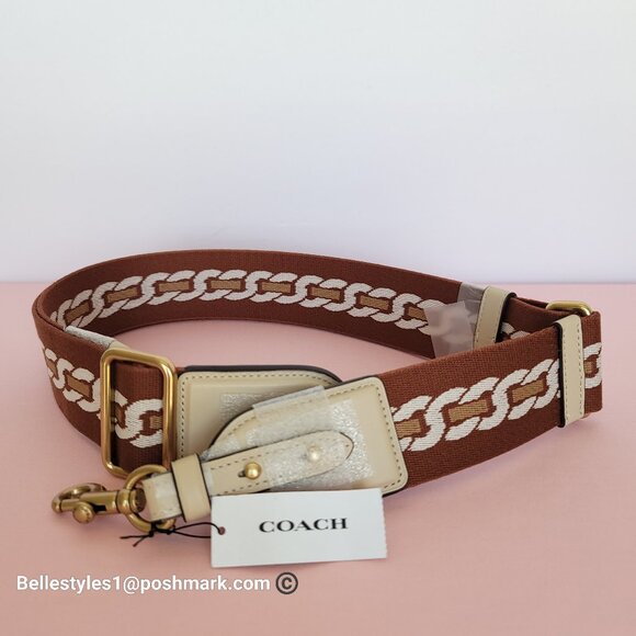 COACH Webbing Strap With Chain Stripe Print and Glovetanned Leather-Ivory multi - Picture 10 of 15